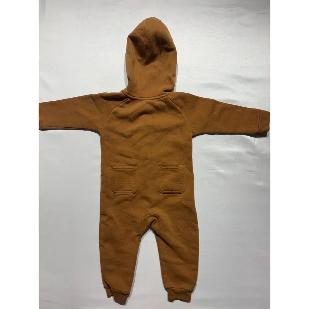 Carhartt Brown Hooded Fleece Zip-Up One Piece Baby Romper